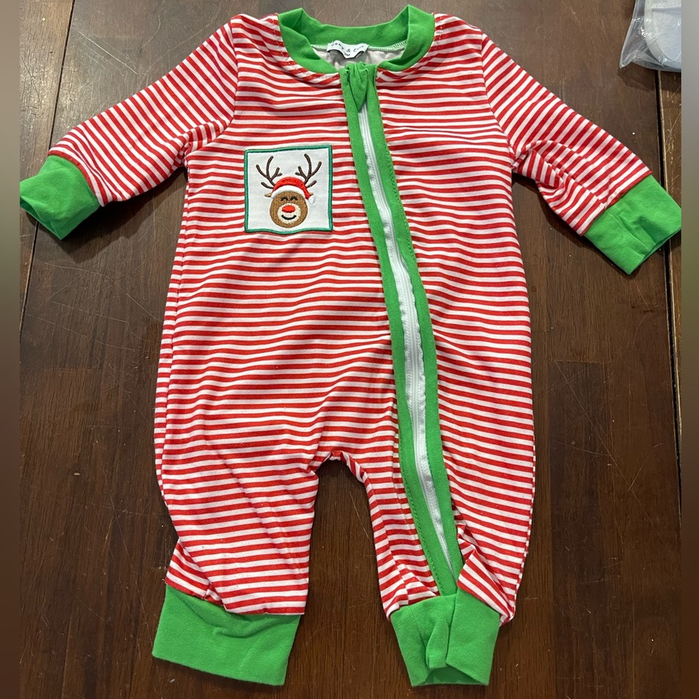 Striped Red & Green Holiday Footie One-Piece for Kids
